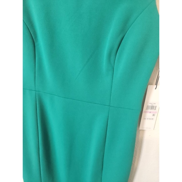 NWT Calvin Klein Sleeveless Green Gold Sheath Dress Stretch Full Zip Office Sz 6 - Picture 9 of 10